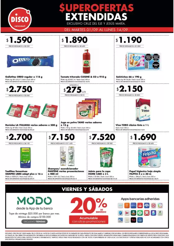 Catálogo Disco | Superofertas extendidas - Cruz del Eje y Jesus Maria | 2026-09-01T00:00:00.000Z - 2026-09-14T00:00:00.000Z