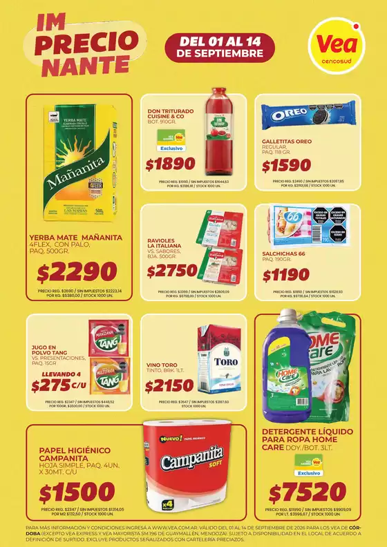 Catálogo Supermercados Vea | Folleto imPRECIOnante Córdoba | 2026-09-01T00:00:00.000Z - 2026-09-14T00:00:00.000Z