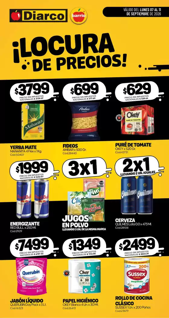 Catálogo Diarco | ESPECIAL LOCURA DE PRECIOS | 2026-09-07T00:00:00.000Z - 2026-09-11T00:00:00.000Z