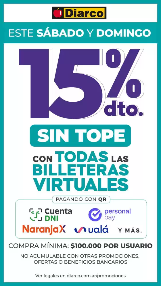 Catálogo Diarco | 15 OFF BILLETERAS SÁB Y DOM | 2026-09-12T00:00:00.000Z - 2026-09-13T00:00:00.000Z