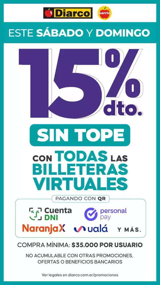 Catálogo Diarco | 15 OFF BILLETERAS SÁB Y DOM | 2026-09-12T00:00:00.000Z - 2026-09-13T00:00:00.000Z
