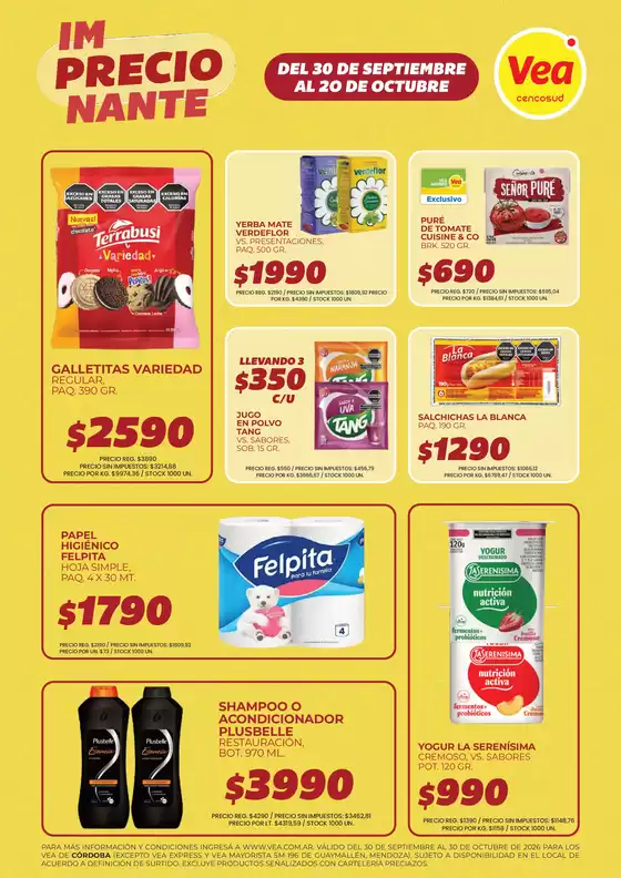 Catálogo Supermercados Vea | Folleto imPRECIOnante Córdoba | 2026-09-30T00:00:00.000Z - 2026-10-20T00:00:00.000Z