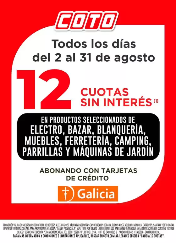 Catálogo Coto en Rivadavia (Mendoza) | Coto Afiche Web- Galicia | 2025-08-02T00:00:00.000Z - 2025-08-31T00:00:00.000Z