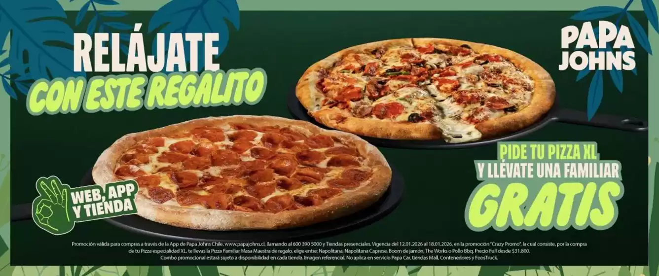 Catálogo Papa John's en Santiago | Oferta exclusivos! | 2026-01-14T00:00:00.000Z - 2026-01-18T00:00:00.000Z