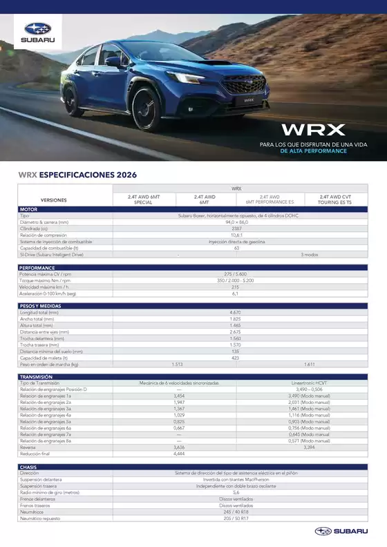 Catálogo Subaru en La Reina | WRX ESPECIFICACIONES 2026 | 2026-01-28T00:00:00.000Z - 2027-05-31T00:00:00.000Z