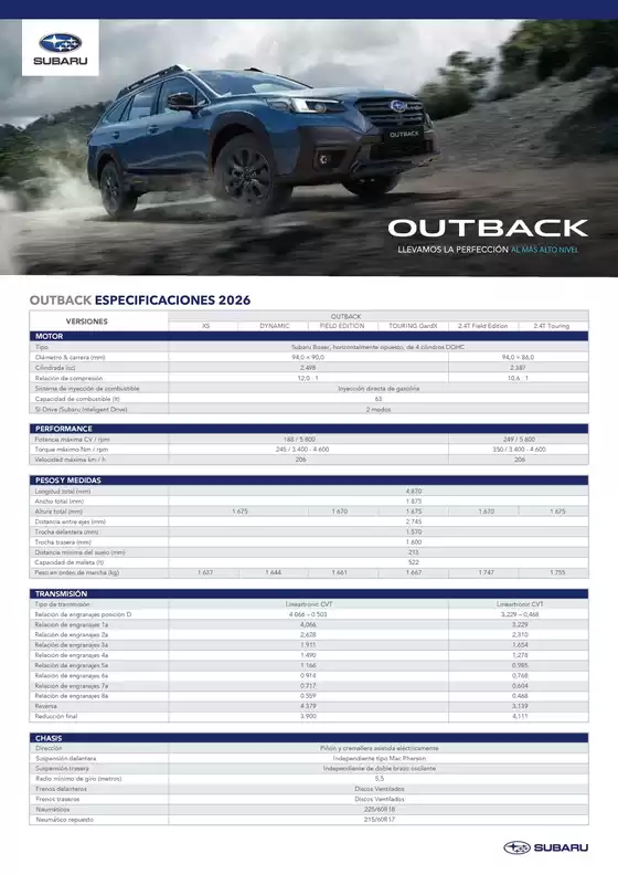 Catálogo Subaru en Machalí | Spec outback 2026 a4 web | 2026-02-01T00:00:00.000Z - 2026-02-28T00:00:00.000Z