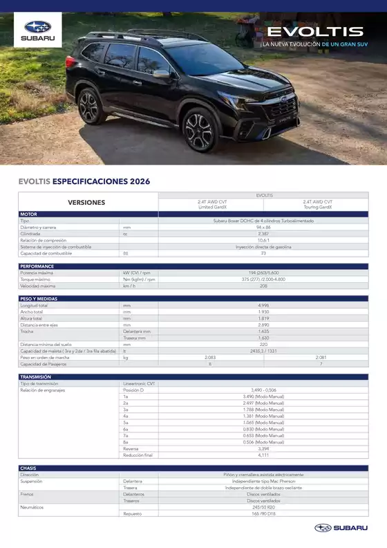 Catálogo Subaru en Machalí | Spec evoltis 2026 a4 web compressed | 2026-01-01T00:00:00.000Z - 2026-12-31T00:00:00.000Z