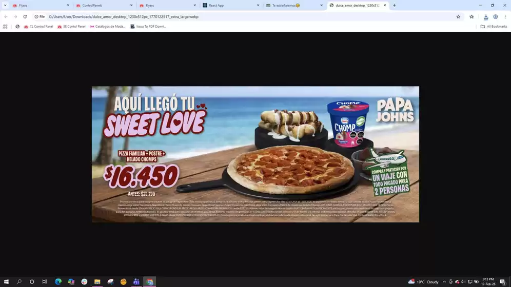Catálogo Papa John's en Iquique | AQUÍ LLEGÓ TU SWEET LOVE | 2026-02-12T00:00:00.000Z - 2026-02-15T00:00:00.000Z