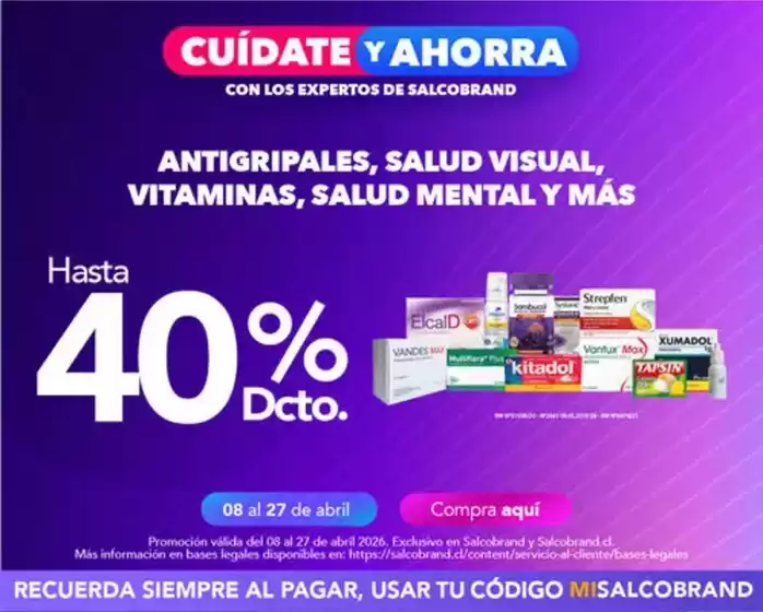 Catálogo Salcobrand en San Bernardo | Grandes descuentos en productos seleccionados | 2026-04-08T00:00:00.000Z - 2026-04-27T00:00:00.000Z
