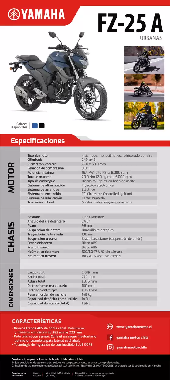 Catálogo Yamaha en Providencia | FZ - 25A | 2026-07-06T00:00:00.000Z - 2027-07-31T00:00:00.000Z