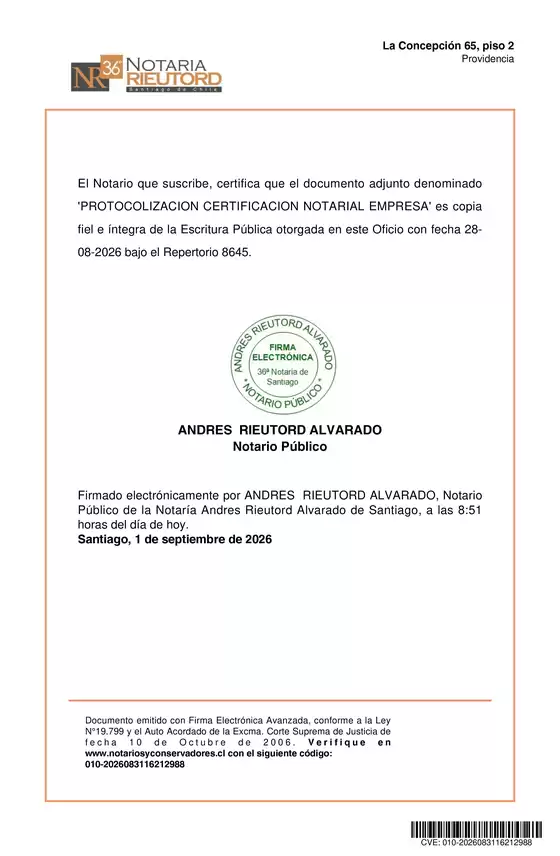 Catálogo Toyota | REP N8645 PROT. CERTIFICACION NOTARIAL EMPRESA TOYOTA CHILE S.A. | 2026-01-01T00:00:00.000Z - 2026-12-31T00:00:00.000Z