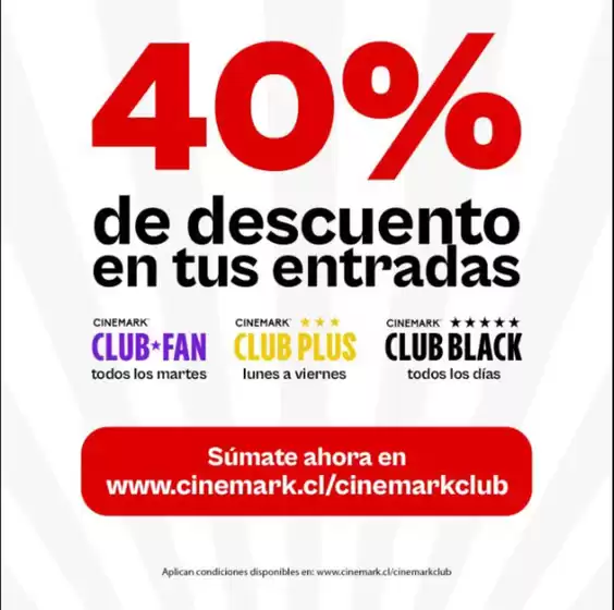 Catálogo Cinemark | 40% de descuento! | 2026-09-03T00:00:00.000Z - 2026-09-17T00:00:00.000Z