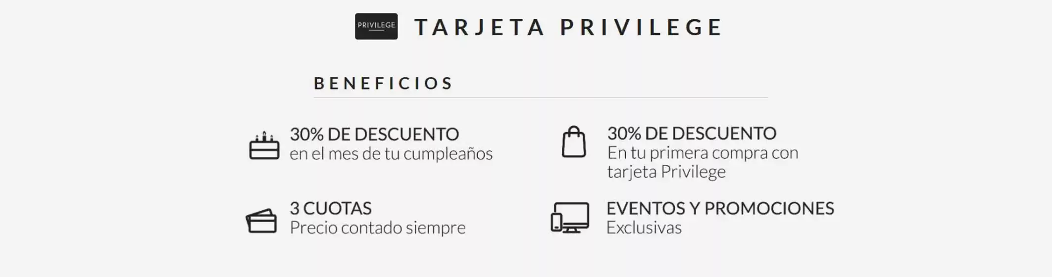 Catálogo Privilege | Tarjeta Privilege! 30% de descuento. | 2026-09-04T00:00:00.000Z - 2026-11-15T00:00:00.000Z