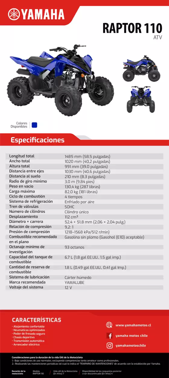 Catálogo Yamaha en Los Andes | RAPTOR 110 1 | 2026-09-15T00:00:00.000Z - 2026-09-29T00:00:00.000Z