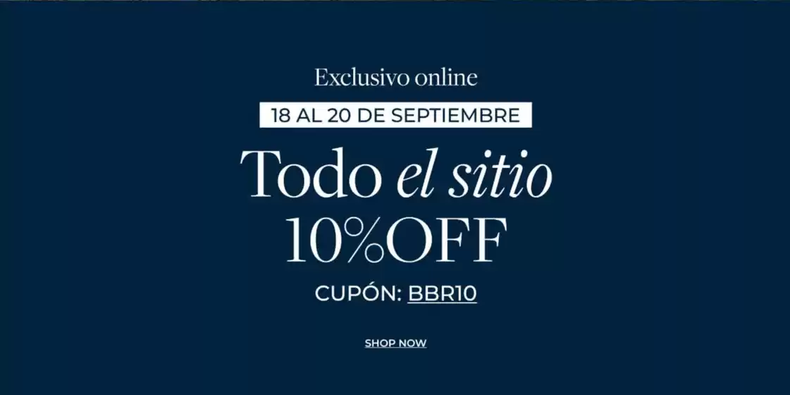Catálogo Brooks Brothers | Todo el sitio 10% Off! | 2026-09-18T00:00:00.000Z - 2026-09-20T00:00:00.000Z