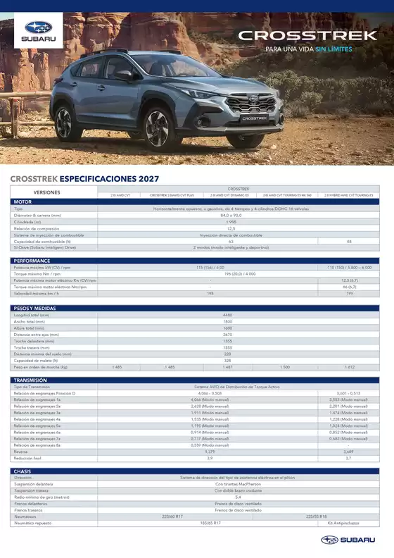 Catálogo Subaru | Spec crosstrek 2027 a4 | 2026-01-01T00:00:00.000Z - 2026-12-31T00:00:00.000Z