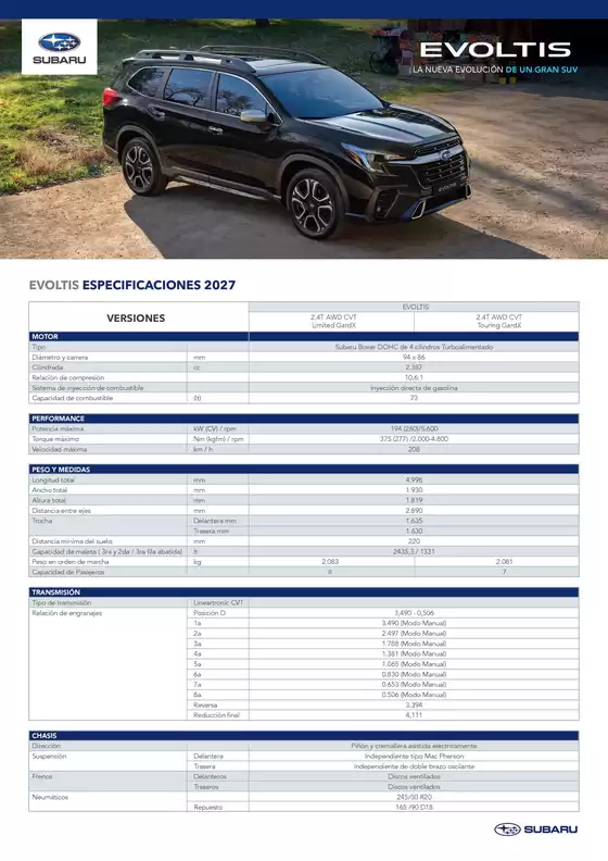 Catálogo Subaru | Spec evoltis 2027 a4 | 2026-01-01T00:00:00.000Z - 2026-12-31T00:00:00.000Z