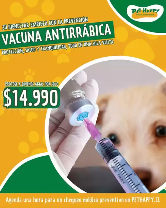 Vacuna antirrábica canina sigue a $14.990!