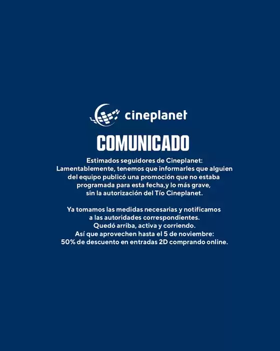 Catálogo Cineplanet en La Serena | Promo online 50% dcto! | 2025-10-31T00:00:00.000Z - 2025-11-05T00:00:00.000Z