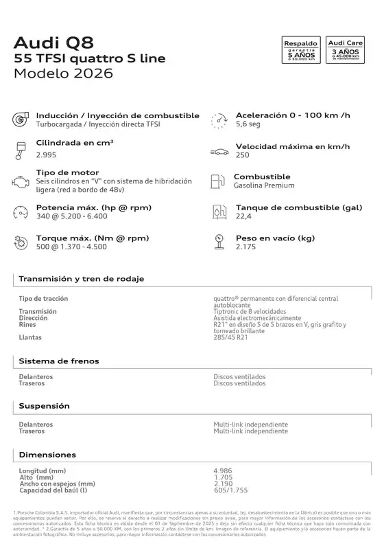 Catálogo Audi en Curumaní | Audi Q8 55 TFSI quattro S line 2026 | 2025-12-02T00:00:00.000Z - 2025-12-16T00:00:00.000Z