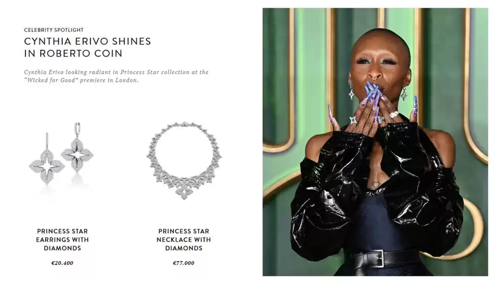 Catálogo Roberto Coin en Popayán | Cynthia Erivo brilla en Roberto Coin | 2025-12-05T00:00:00.000Z - 2025-12-10T00:00:00.000Z
