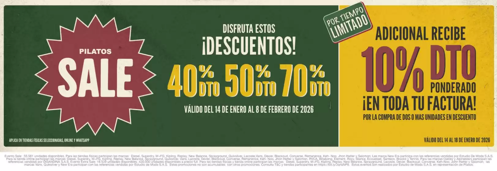 Catálogo Pilatos en Cali | Descuentos 40% DTO, 50% DTO, 70% DTO | 2026-01-14T00:00:00.000Z - 2026-02-08T00:00:00.000Z