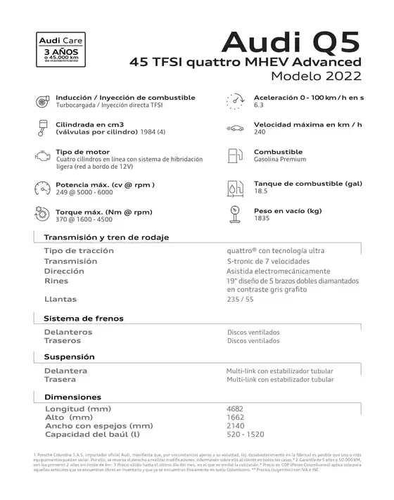 Catálogo Los Coches | Los Coches Hibridos y Electricos - Audi Q5 45 TFSI quattro Advanced | 2026-01-01T00:00:00.000Z - 2026-12-31T00:00:00.000Z