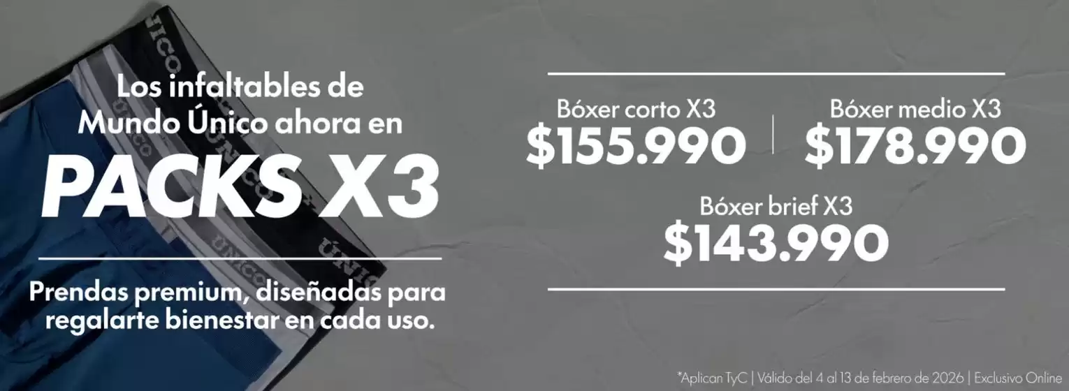 Catálogo Mundo Único | Packs X 3 - Desde $129.990 | 2026-02-04T00:00:00.000Z - 2026-02-13T00:00:00.000Z
