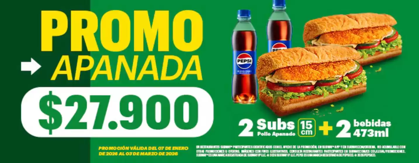 Catálogo Subway en Bogotá | Promo Apanada $27.900, Sub Dia del $15.500 & Duo Dia del $19.500 | 2026-02-06T00:00:00.000Z - 2026-03-03T00:00:00.000Z