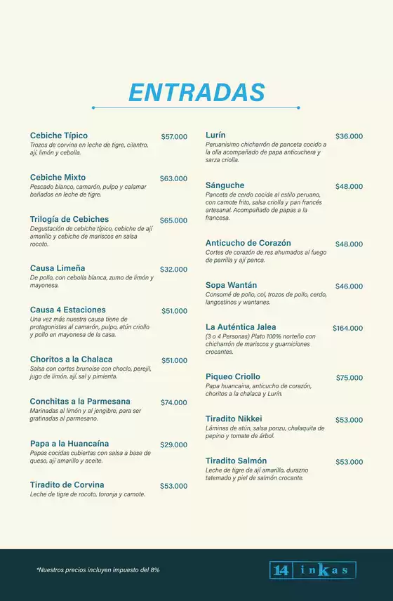 Catálogo 14 Inkas en Armenia | Menu 14 Inkas | 2026-02-18T00:00:00.000Z - 2026-03-01T00:00:00.000Z
