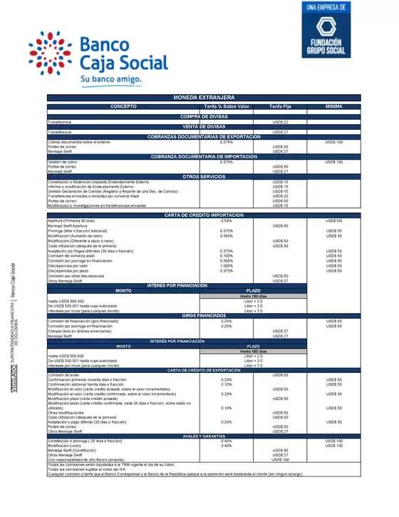 Catálogo Banco Caja Social en Chaparral | Tasas Internacional 2026 | 2026-03-11T00:00:00.000Z - 2026-12-31T00:00:00.000Z