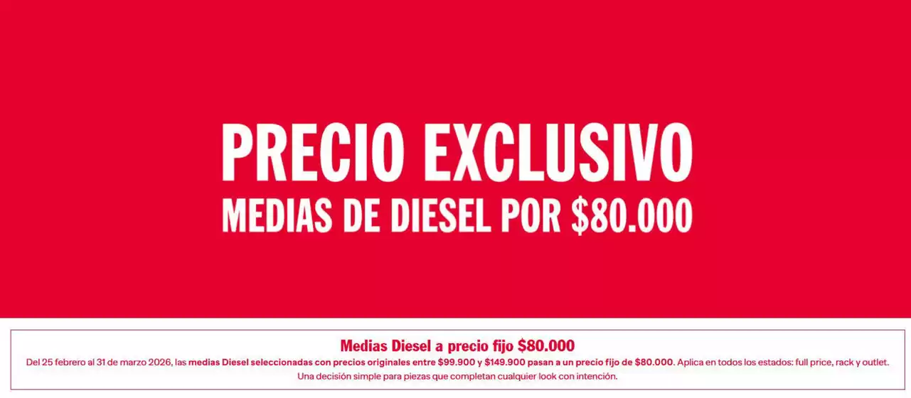 Catálogo Diesel en La Ceja | Precio Exclusivo Medias Diesel por $80.000 | 2026-03-17T00:00:00.000Z - 2026-03-31T00:00:00.000Z