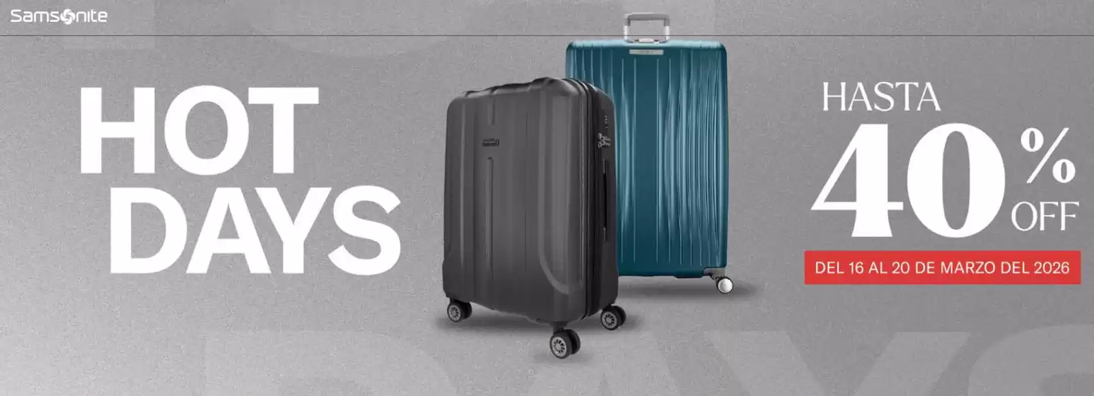 Catálogo Samsonite en Medellín | Hot Days Hasta 40% OFF | 2026-03-18T00:00:00.000Z - 2026-03-20T00:00:00.000Z