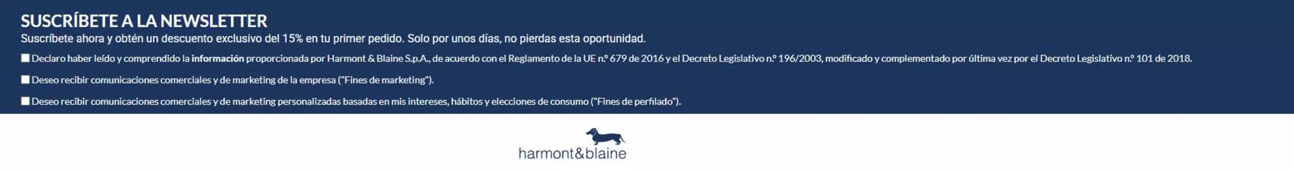 Catálogo Harmont & Blaine | 15% OFF en tu primera compra | 2026-04-03T00:00:00.000Z - 2026-06-30T00:00:00.000Z
