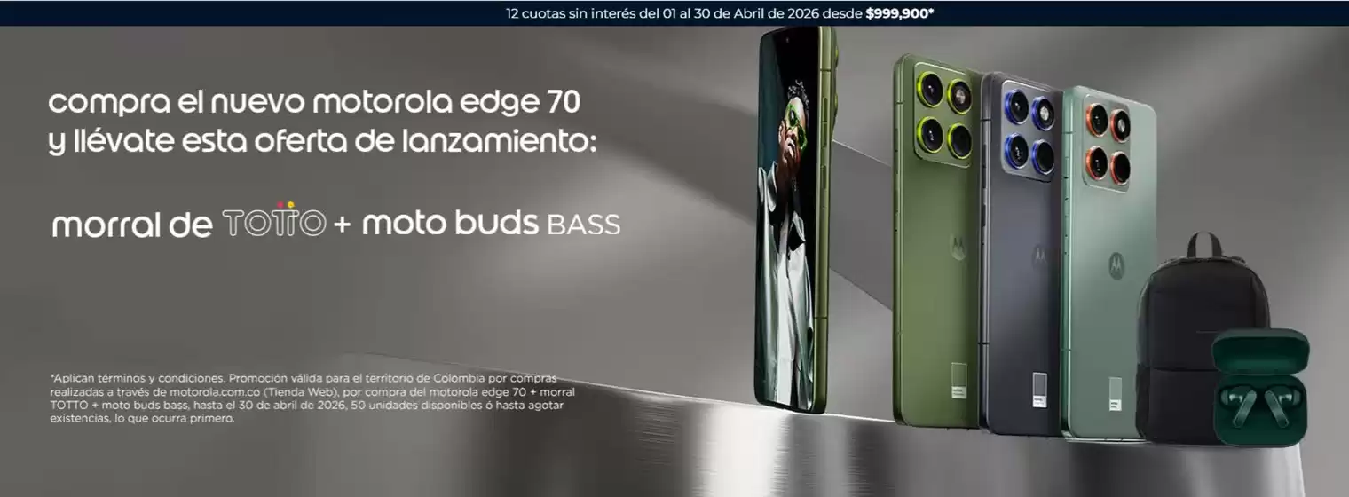 Catálogo Motorola | Oferta, morral de TOTTO + moto buds BASS | 2026-04-22T00:00:00.000Z - 2026-04-30T00:00:00.000Z