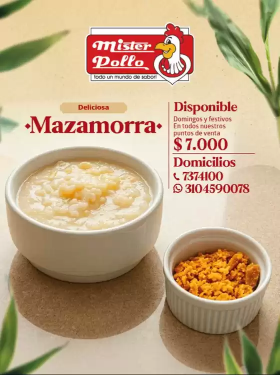 Catálogo Mister Pollo | Todos los domingos y festivos disfruta Mazamorra por solo $7.000 | 2026-05-25T00:00:00.000Z - 2026-05-31T00:00:00.000Z