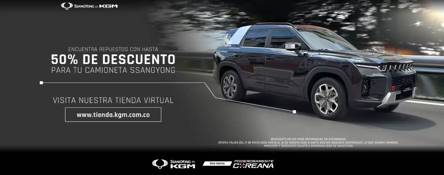 Catálogo Ssangyong en Sabaneta | 50% DTO para tu camioneta Ssangyong | 2026-05-26T00:00:00.000Z - 2026-05-31T00:00:00.000Z