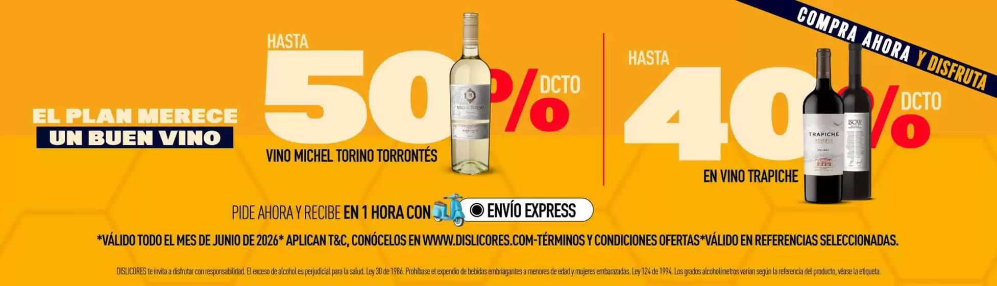 Catálogo Dislicores en Cúcuta | Ofertas Hasta 50% OFF Vino Michel Torino, Hasta 40% OFF Vino Trapiche | 2026-06-01T00:00:00.000Z - 2026-06-30T00:00:00.000Z