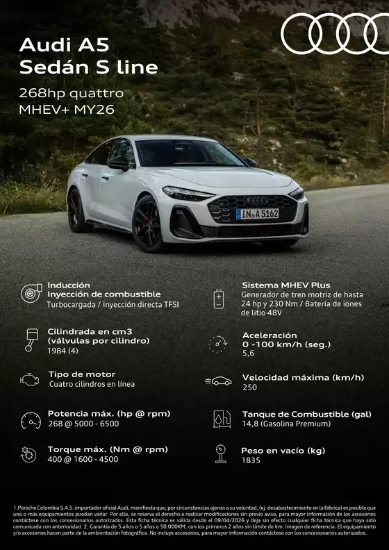 Catálogo Audi en Susa | 260427 AUDI FICHA TECNICA A5SEDANsline v1 | 2026-06-06T00:00:00.000Z - 2026-06-20T00:00:00.000Z