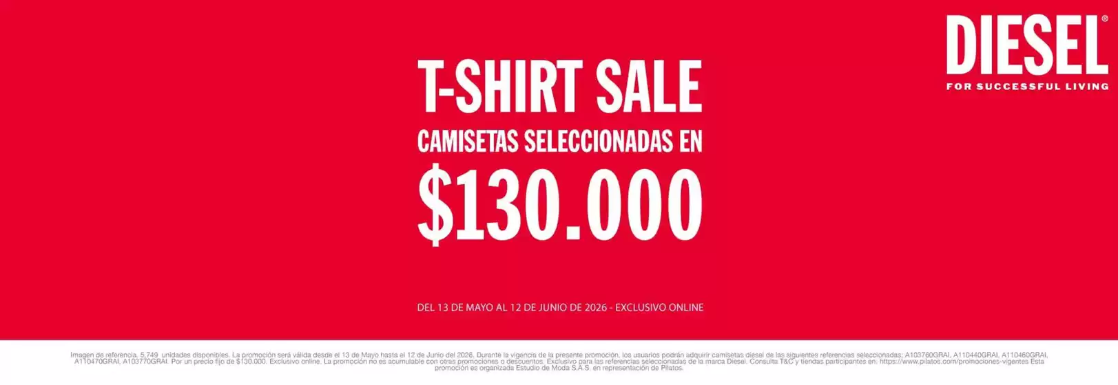 Catálogo Pilatos | T-shirt sale camisetas seleccionadas en $130.000 | 2026-06-10T00:00:00.000Z - 2026-06-12T00:00:00.000Z