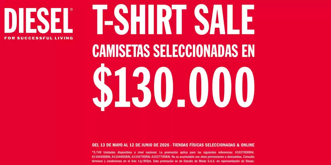 Catálogo Diesel | T-shirt sale camisetas seleccionadas en $130.000 | 2026-06-10T00:00:00.000Z - 2026-06-12T00:00:00.000Z