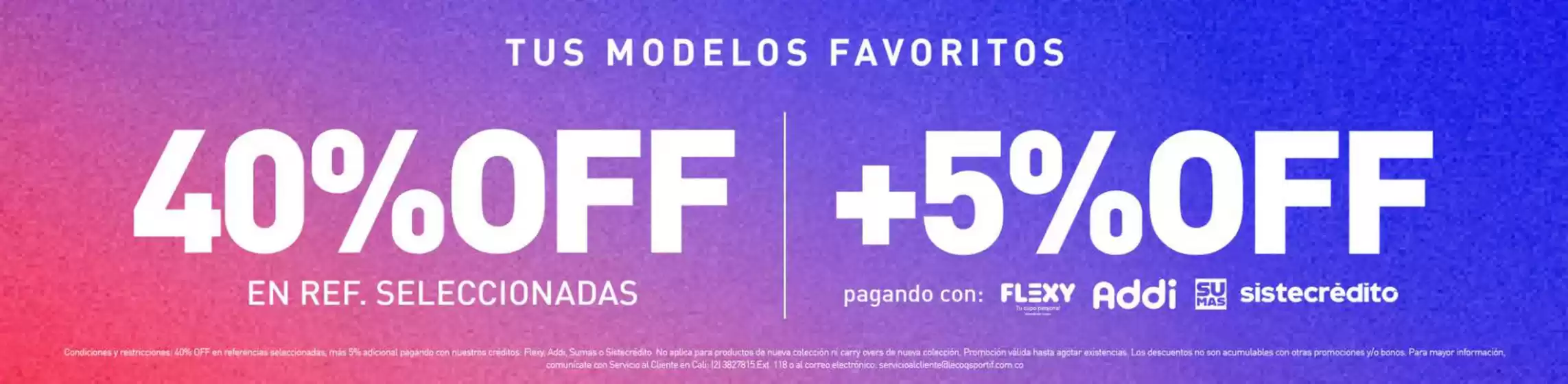 Catálogo Le Coq Sportif | 40% OFF en Ref. Selecc., +5% OFF pagando con Addi, Flexy, sistecreditoo | 2026-06-16T00:00:00.000Z - 2026-06-21T00:00:00.000Z