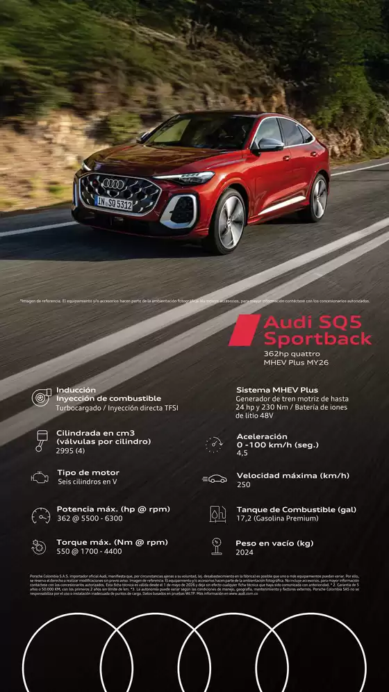 Catálogo Audi | Audi SQ5 Sportback 362 hp quattro MHEV | 2026-06-17T00:00:00.000Z - 2026-07-01T00:00:00.000Z