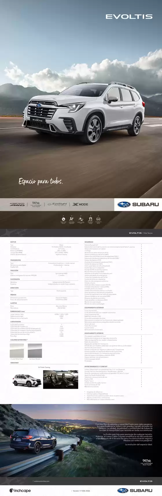 Catálogo Subaru | Ficha tecnica evoltis 2 | 2026-06-18T00:00:00.000Z - 2026-12-31T00:00:00.000Z