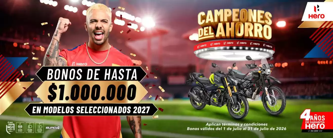 Catálogo Hero Motos | Bonos de hasta $1.000.000 en modelos seleccionados 2027 | 2026-07-10T00:00:00.000Z - 2026-07-31T00:00:00.000Z
