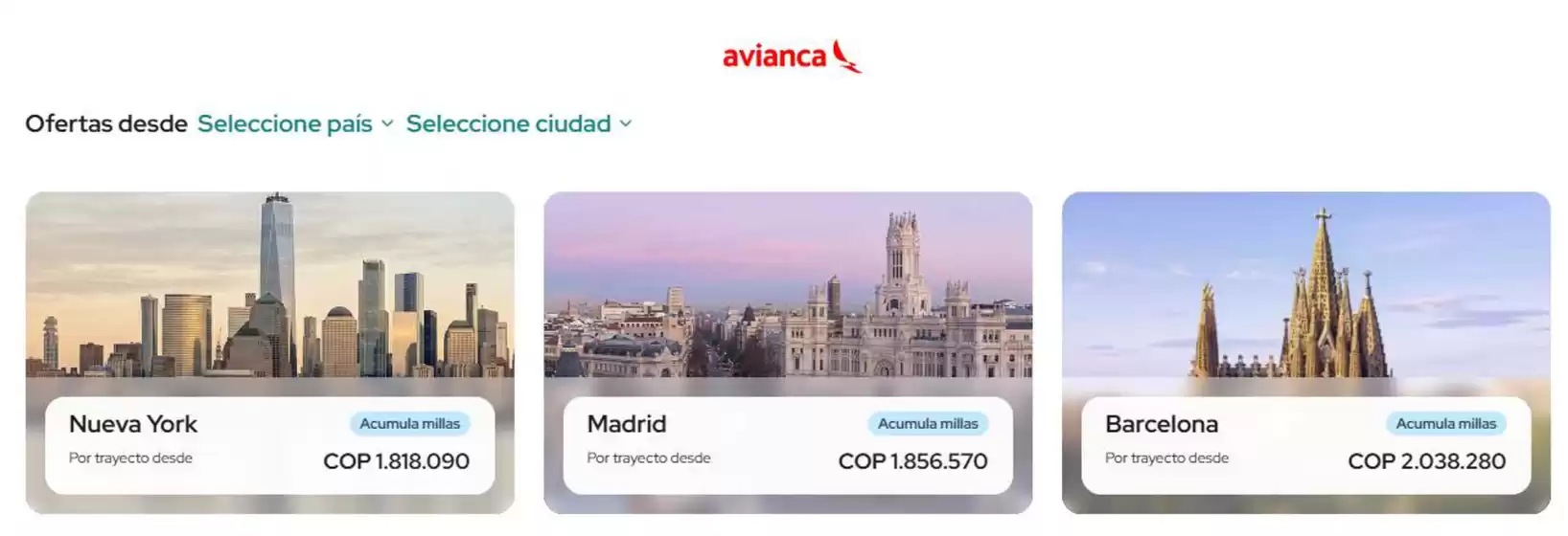Catálogo Avianca | Ofertas | 2026-07-15T00:00:00.000Z - 2026-07-19T00:00:00.000Z