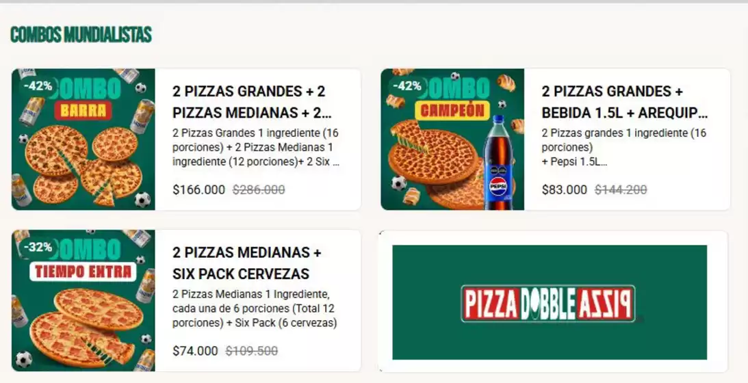 Catálogo Pizza Doble Pizza | Combos Mundialistas | 2026-07-23T00:00:00.000Z - 2026-07-31T00:00:00.000Z