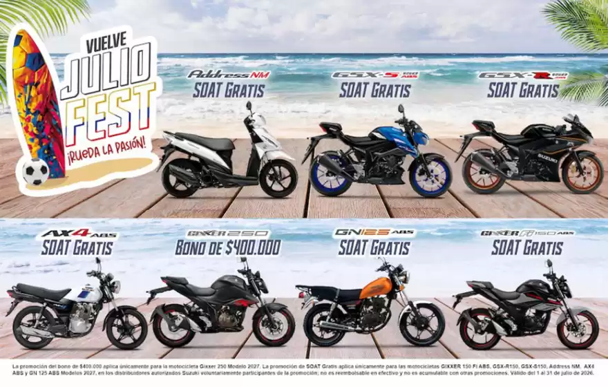 Catálogo Suzuki en Melgar | Vuelve Julio Fest Rueda la Pasión | 2026-07-23T00:00:00.000Z - 2026-07-31T00:00:00.000Z