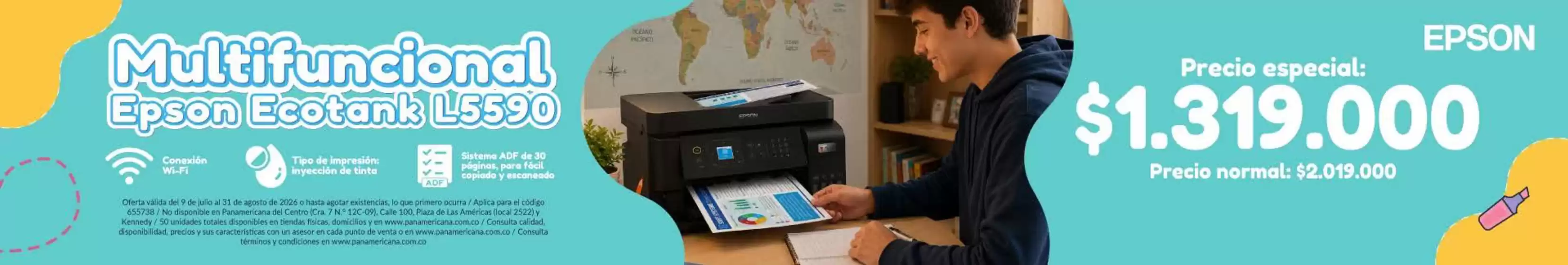 Catálogo Panamericana | Epson Ecotank L5590, Precio especial: $1.319.000 | 2026-07-28T00:00:00.000Z - 2026-08-31T00:00:00.000Z