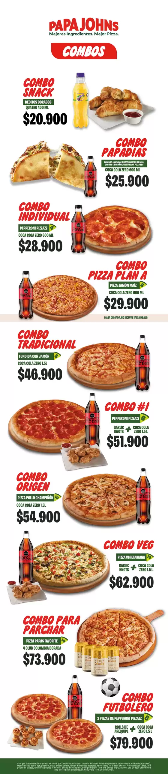 Menu Papa John's 